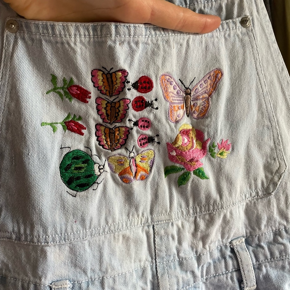 Vintage bug insect embroidered overalls, size medium